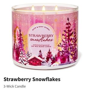 NIB B&BW “Strawberry Snowflakes” Scented 3-Wick Candle w Decorative Metal Lid.